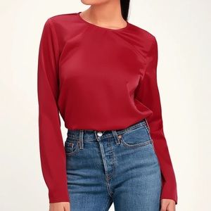 Lulus Jazlyn red satin long sleeve top